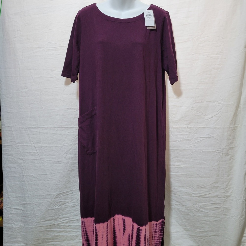 J. JILL Pure Tie-Dyed Border Midi Dress Acai Purple Cotton Size Small Pocket
